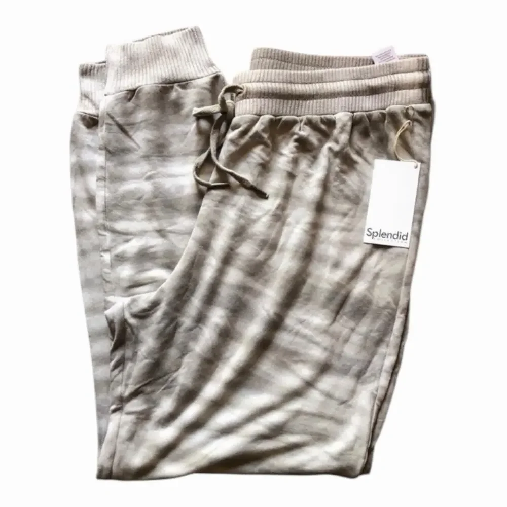 Splendid NWT Women’s Journey Ribbed Trim Knit Jogger Pants Smoky Gray Tie Dye XL - Picture 4 of 14